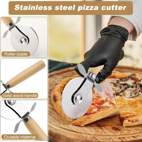 Miniatura 7 de Kit de accesorios para horno de pizza con cepillo para horno de pizza y raspador de piedra, mango largo perforado de aluminio de 7.8 pulgadas, rueda