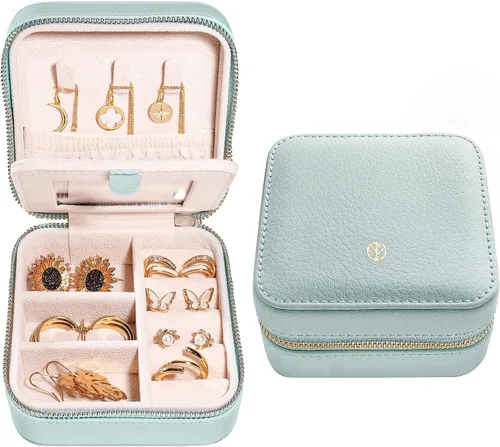 S.Leaf Organizador de joyas de viaje para mujer, caja de viaje pequeña, caja de viaje portátil, estuche de joyería de viaje, organizador de joyas,