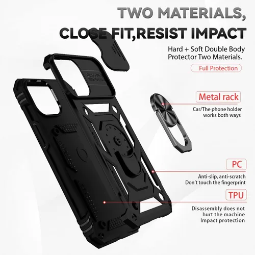 Miniatura 8 de Funda para iPhone 13 Pro, con cubierta para lente de cámara, protector de pantalla HD, [grado militar] anillo de montaje en coche con soporte Negro