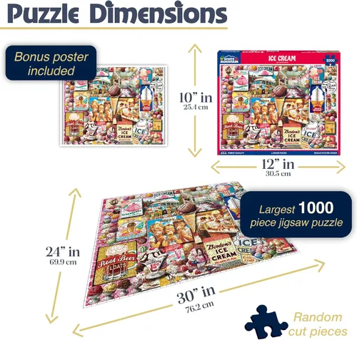 Miniatura 3 de White Mountain Rompecabezas de 1000 piezas para collage de postres dulces con pieza grande, regalo para adultos y familia de 24 x 30 pulgadas, helado