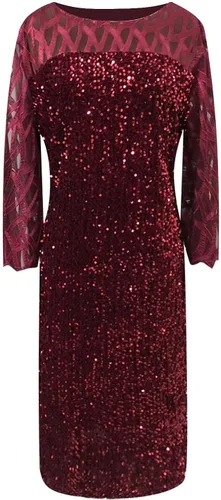 Miniatura 3 de VEZAD Vestido de noche de manga 34 con lentejuelas y cintura imperio para mujer, color liso, con cuello redondo, vestido de noche envolvente hasta