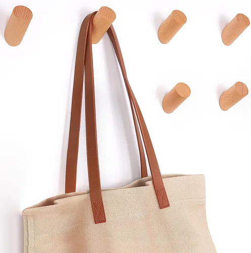 Miniatura 15 de Felidio Ganchos de pared de madera, paquete de 4 ganchos para colgar abrigos de pared, de madera rústica, resistente, perchero para sombreros