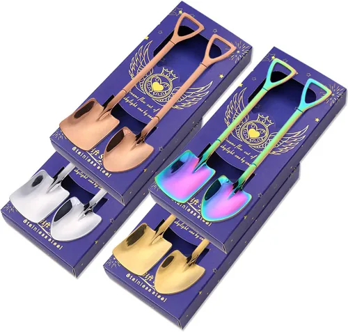 LELE LIFE Cuchara de acero inoxidable con forma de pala de 8 piezas con exquisita caja, cuchara para pastel de té, café, azúcar, cuchara de helado