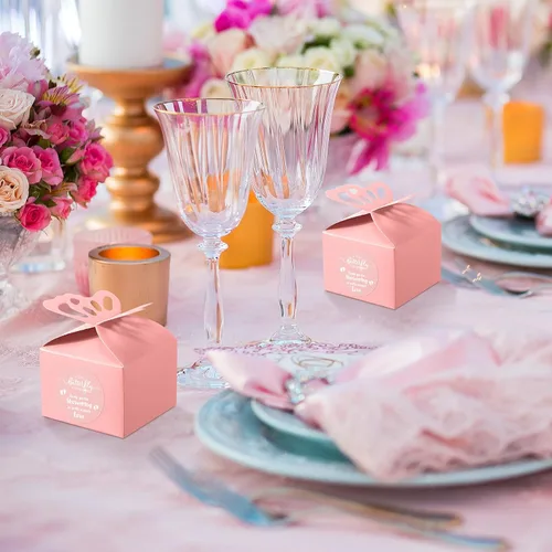 Miniatura 6 de Fulmoon 100 cajas de regalo de mariposa para baby shower, cajas de regalo de mariposa rosa, caramelo rosa, regalo de baby shower con 100 etiquetas