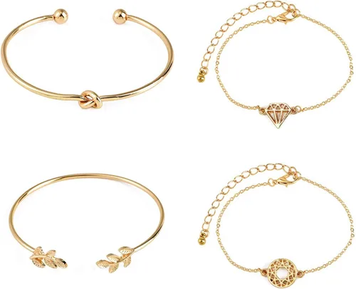 Pulseras para niñas adolescentes 4 unidsset pulsera abierta brazalete ajustable joyería exquisita cadena de mano regalo para fiesta