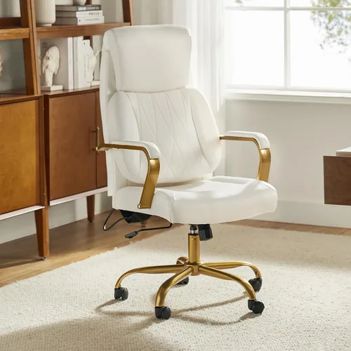 HULALA HOME Silla de oficina ejecutiva con soporte lumbar ajustable, silla de oficina ergonómica de cuero con reposabrazos acolchados, inclinación y
