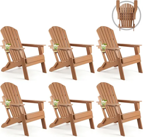Miniatura 52 de FUNBERRY Juego de 6 sillas plegables Adirondack para todo tipo de clima, sillas para hogueras de polietileno de alta densidad con portavasos
