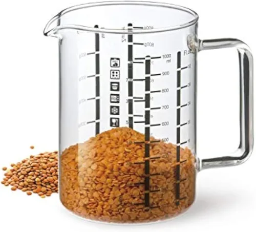 Simax Taza medidora de vidrio: tazas medidoras de 16 onzas de vidrio - Litro, Oz y Ml taza medidora para líquido - Vasos medidores métricos de