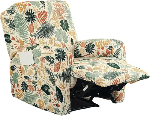 Miniatura 34 de NILUOH Funda para sillón reclinable, 4 piezas, elástica, estampada, con bolsillo lateral, funda para sofá reclinable, antideslizante, ajustable, 16