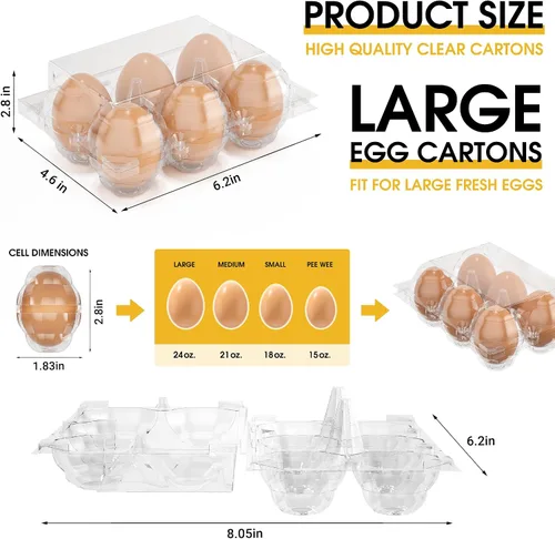 Miniatura 2 de 100 cartones de huevos baratos a granel, cartones de huevos grandes de plástico de 6 unidades, media docena de contenedores de huevos reutilizables