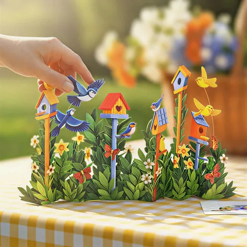 Miniatura 5 de Freshcut Paper Tarjetas desplegables, mini jardín de casa de pájaros, ramo de flores de tamaño natural de 9 pulgadas, tarjeta de felicitación