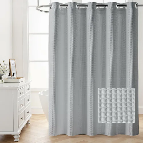 Miniatura 15 de Cortina de baño River Dream de 36" de ancho con diseño de ondas de gofre, sin ganchos, con forro a presión, cortina de baño de tela de mezcla