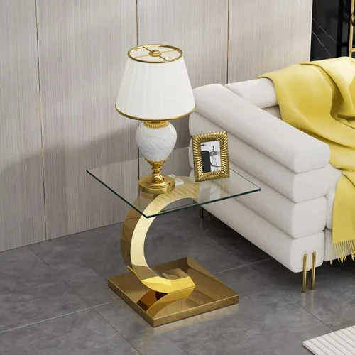 Miniatura 165 de Mesa de centro de cristal de lujo, mesa de centro de sofá de 47 pulgadas con marco de acero inoxidable dorado y parte superior de vidrio negro, mesa