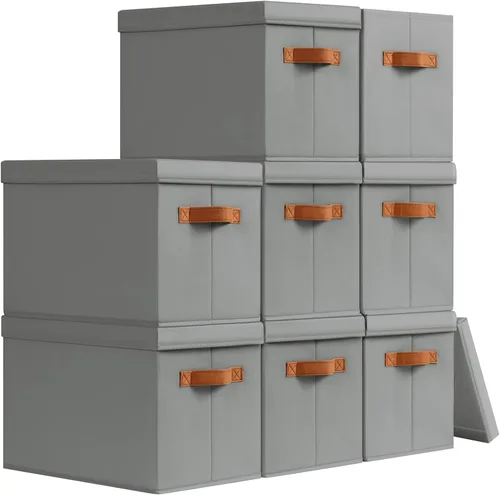 Miniatura 16 de Homsorout Contenedores de almacenamiento con tapas, cestas de almacenamiento de tela para estantes, paquete de 4 cajas decorativas plegables