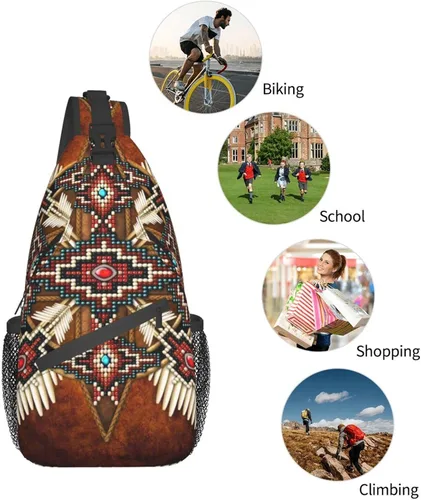Miniatura 7 de ASYG Linda bolsa de hombro nativa americana cruzada en el pecho, mochila casual americana india para mujeres y hombres, Native American-a08