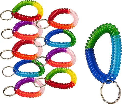 Lucky Line - Resorte de muñeca en espiral de 2 pulgadas de diámetro con llavero de acero, multicolor, pulsera flexible para muñeca, se estira hasta