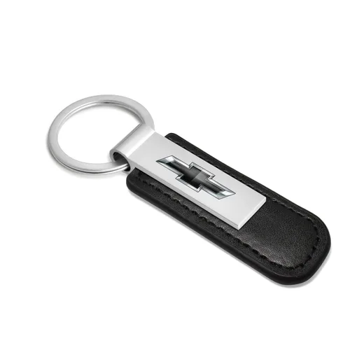 Miniatura 2 de iPick Image Correa de cuero negro de la PU de Chevrolet Llavero de barra de metal plateado