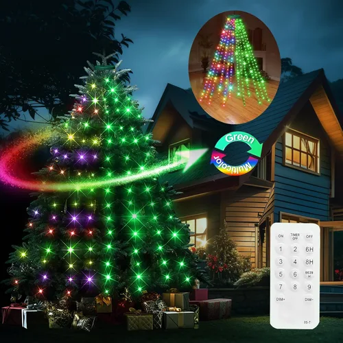 Miniatura 8 de 12 modos de luces para árbol de Navidad fáciles con anillo para interiores y exteriores, cadena de 6.56 pies x 12 líneas, 288 luces LED