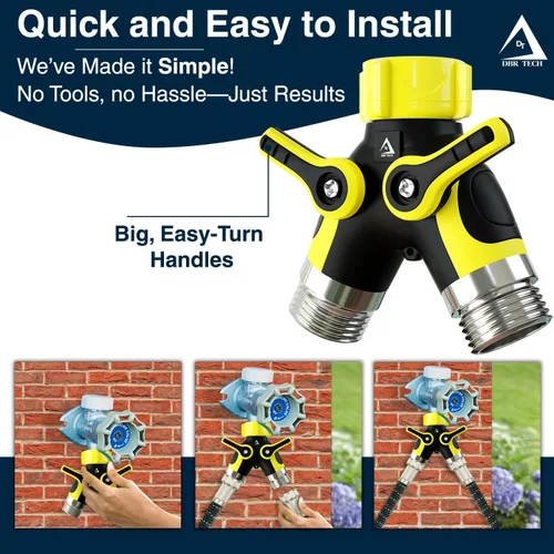 Miniatura 3 de DBR Tech® Divisor de Manguera de 2 Vías, Conector Metálico Resistente, Divisor de Manguera de Jardín de Dos Vías, Adaptador de Bib de Grifo de Flujo