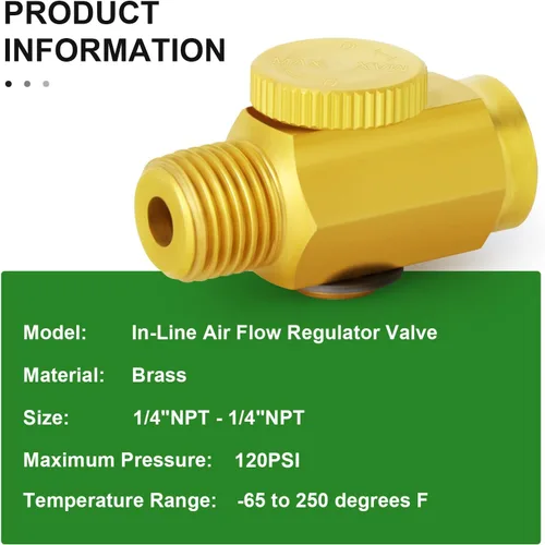 Miniatura 5 de TAISHER 2 piezas de latón compresor de aire accesorios herramienta de control, válvula reguladora de flujo de aire en línea 1/4 "NPT macho x 1/4