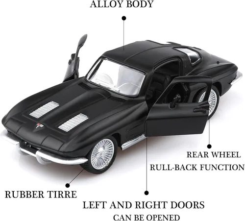 Miniatura 3 de TOKAXI Escala 1/36 Modelo de Chevy Corvette 1963 de Fundición a Presión, Vehículos de Retroceso Corvette Coches de Juguete, Regalos de Coches