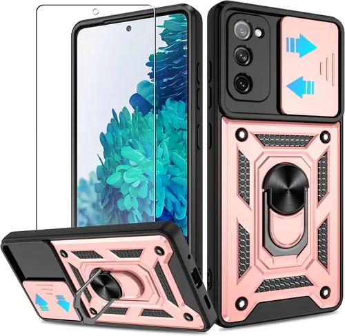 Miniatura 69 de ATUMP Funda para T-Mobile Revvl V Plus 5G con protector de pantalla HD con cubierta de cámara deslizante, soporte de anillo de rotación de 360° Negro