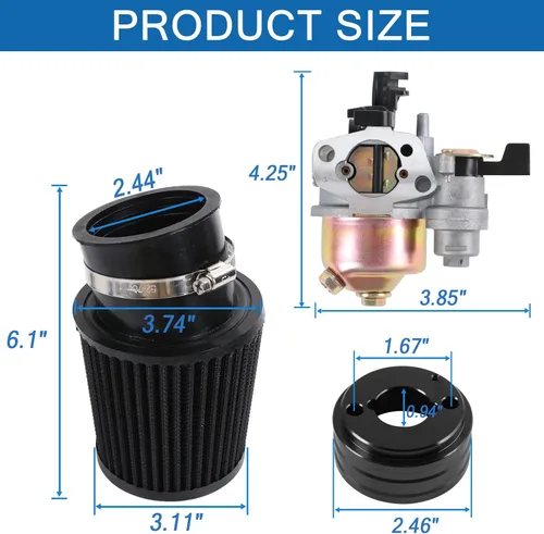 Miniatura 2 de Carburador carburador adaptador de filtro de aire Jet Kit de reemplazo mejorado de alto rendimiento para Coleman CT200U CT200U-EX BT200X GX160 Negro