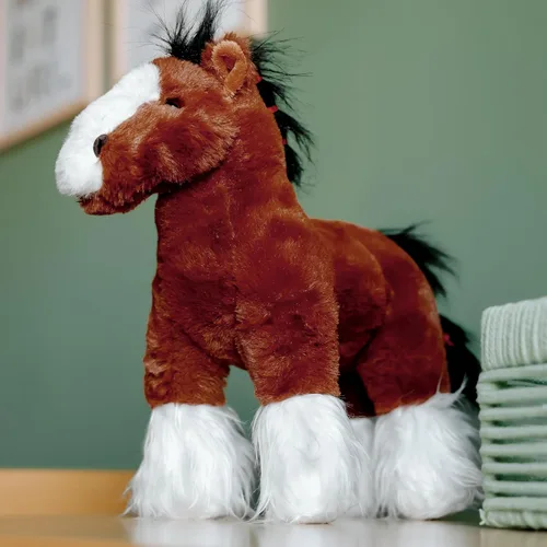 Miniatura 5 de The Petting Zoo Caballo Clydesdale de Pie Animal de Peluche, Regalos para Niños, Wild Onez Animales de Granja, Juguete de Peluche de Caballo Marrón