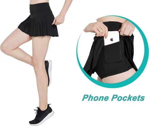 Miniatura 3 de HonourSex Falda de Tenis Plisada para Mujer, Faldas de Golf con Bolsillos, Falda con Pantalones Cortos para Entrenamiento, Deportes, Senderismo