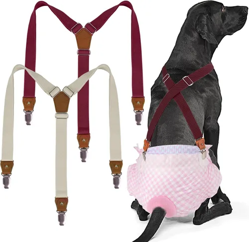 Miniatura 12 de Pet Soft Tirantes para perro, 2 piezas, tirantes para pañales para perros, falda para perros, vestido para perrito (café y borgoña, XS/S)