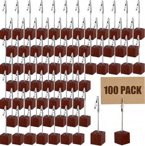Miniatura 11 de Gersoniel 20 Piezas Soporte de Clip para Notas Base Cúbica con Clip de Cocodrilo Soporte de Números de Mesa de Madera Base Cúbica Soporte para Negro