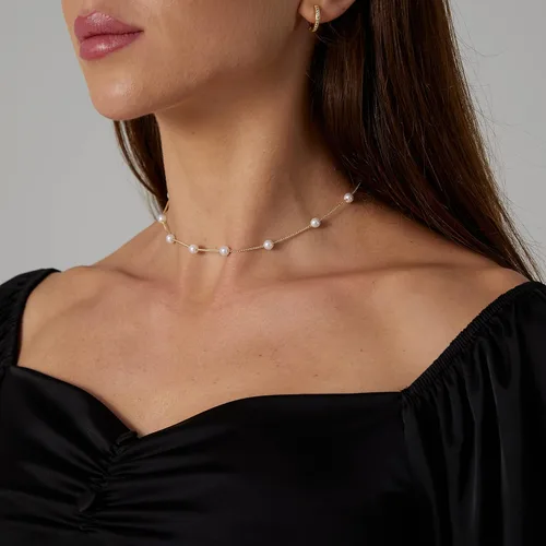 Miniatura 3 de ASCOMY Delicados collares de perlas para mujer, chapados en oro de 14 quilates, grueso, media perla, cadena de palanca, minimalista, con clip