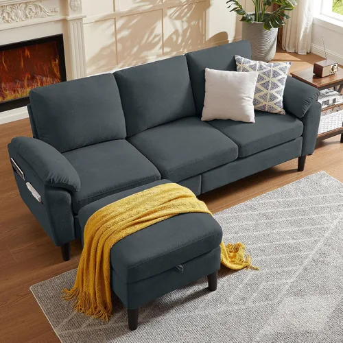 Miniatura 10 de Sofá modular convertible de 80 pulgadas, sofá pequeño en forma de L de 3 asientos con diván de almacenamiento reversible, sofá moderno de tela
