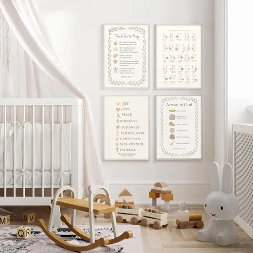 Miniatura 4 de Arte de pared para sala de juegos para niños, póster de lienzo con versículo bíblico, decoración de pared del alfabeto abc, imágenes de escrituras