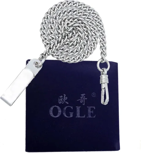 Miniatura 7 de OGLE Lupa plateada impermeable Tourbillon Phases Moon Chain Fob Auto Bobinado automático Skeleton Half Hunters Reloj de bolsillo mecánico