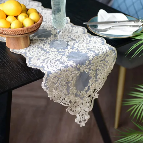 Miniatura 3 de SUTAVIA Camino de mesa de encaje bordado, pañuelo clásico rectangular de macramé, para cocina, comedor, mesa de café, bufanda de mantel y banquete