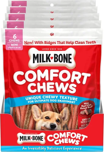 Miniatura 6 de Milk-Bone Mini Comfort Chews, golosinas para perros sin piel cruda con textura masticable única y carne de res real, 6 mini golosinas (paquete de 5)