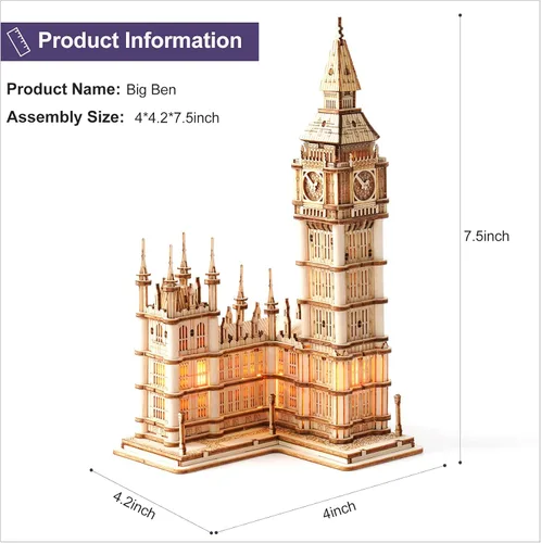 Miniatura 8 de Rowood Rompecabezas 3D para adultos, kit de modelo de madera para manualidades para adultos, regalos para mayores de 14 años, Big Ben