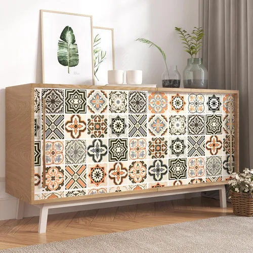 Miniatura 3 de Papel tapiz bohemio para cocina, impermeable, para despegar y pegar, papel de pared color naranja, autoadhesivo, azulejos geométricos, extraíble