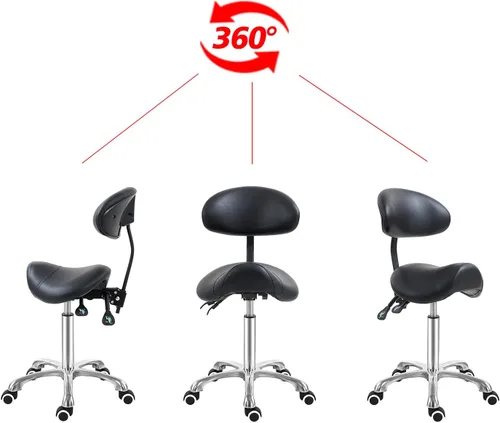 Miniatura 5 de Antlu Silla de Sillín con Respaldo Ergonómico, Silla de Esteticista para Salón, Tatuaje, Spa, Clínica Dental Médica (con Respaldo, Negro)