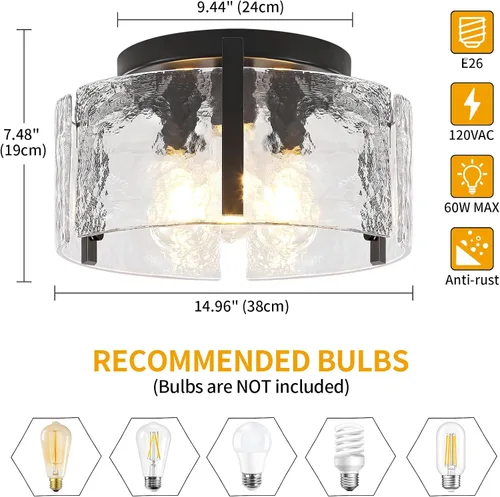 Miniatura 5 de Lámpara de techo semiempotrada moderna negra de 15 pulgadas, accesorios de iluminación de pasillo, 3 luces de techo de vidrio para entrada, isla