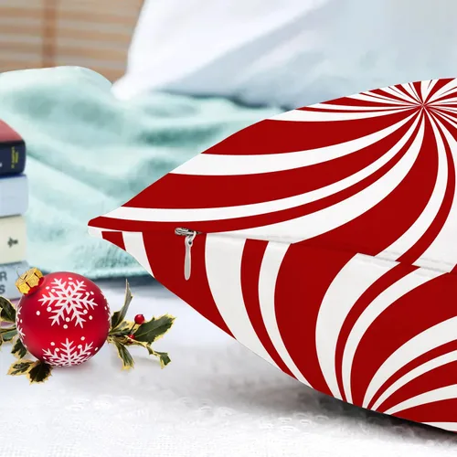 Miniatura 3 de GOOESING Fundas de almohada de Navidad con remolinos rojos, 16 x 16 pulgadas, diseño de bastón de caramelo dulce, doble remolino, color rojo