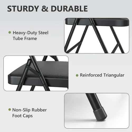 Miniatura 6 de Paquete de 2 sillas plegables, sillas plegables acolchadas de piel sintética para exteriores e interiores, asiento comercial de metal plegable
