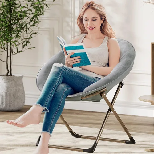 Miniatura 9 de Garvee Silla platillo, cómoda silla de piel sintética con marco de metal plegable, asiento plegable de felpa de gran tamaño para adultos