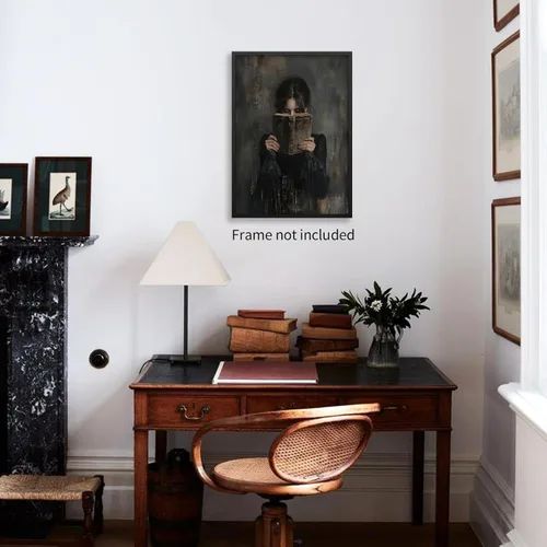 Miniatura 4 de Haitunone Arte de Pared de Lectura Femenina Victoriana Academia Oscura Libros Melancólicos Póster Pintura al Óleo Antigua Impresiones en Lienzo