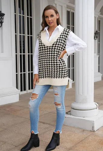 Miniatura 2 de Kisscynest Suéter de punto de gran tamaño con cuello en V para mujer, casual, holgado, sin mangas, suéter