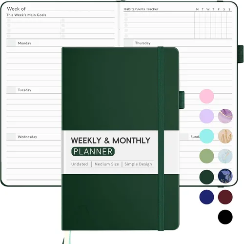 Miniatura 12 de Planificador semanal sin fecha para 2026, Planificador de calendario semanal y mensual simplificado Forvencer, Cuaderno diario organizador lindo