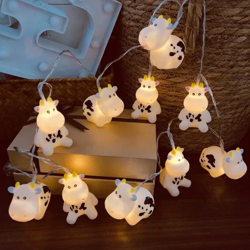 Miniatura 2 de Linda luz nocturna de vaca, de granja, con leche, vaca, funciona con pilas, 3M, 20 LED, decoración de hadas para niños, niñas, dormitorio
