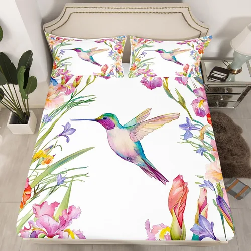 Miniatura 21 de Sábana bajera ajustable de tamaño individual para niños, diseño de animales marinos náuticos, juego de ropa de cama coral bajo el mar, juego de ropa