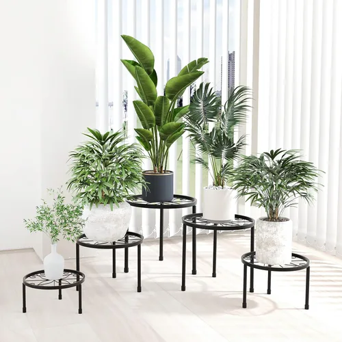 Miniatura 4 de Linpla Paquete de 5 soportes de metal decentes para plantas, soportes para macetas resistentes para múltiples plantas, estante para macetas